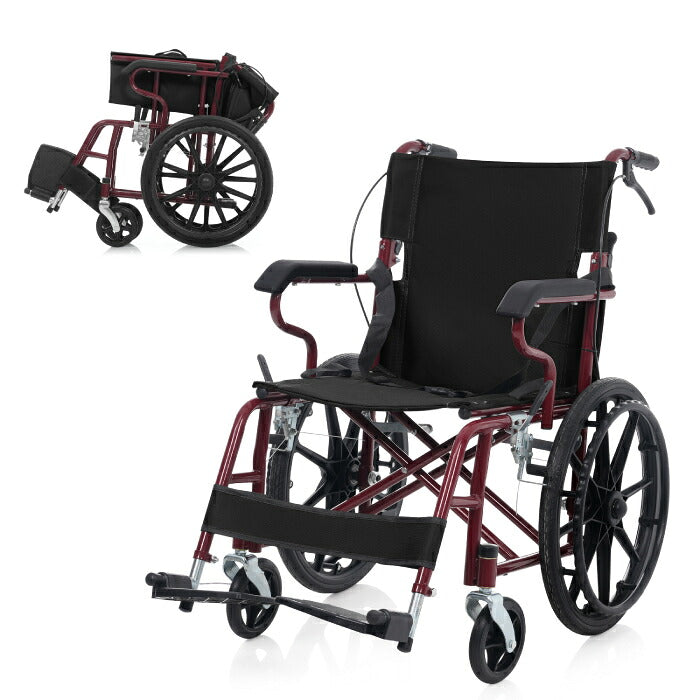 【3-5営業日発送】車椅子 自走介助兼用 1台2役 折りたたみ 軽量 約11kg アルミ コンパクト ノーパンクタイヤ 車いす 四輪 高齢者 介護 福祉用具 通院 外出 散歩 車載 転倒防止 安全ベルト 介助ブレーキ 駐車ブレーキ 耐荷重100kg フットサポート調整 背面ポケット 敬老の日 プレゼント ギフト