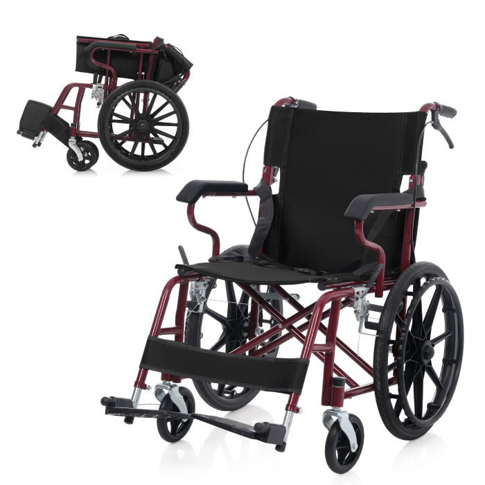 【3-5営業日発送】車椅子 自走介助兼用 1台2役 折りたたみ 軽量 約11kg アルミ コンパクト ノーパンクタイヤ 車いす 四輪 高齢者 介護 福祉用具 通院 外出 散歩 車載 転倒防止 安全ベルト 介助ブレーキ 駐車ブレーキ 耐荷重100kg フットサポート調整 背面ポケット 敬老の日 プレゼント ギフト