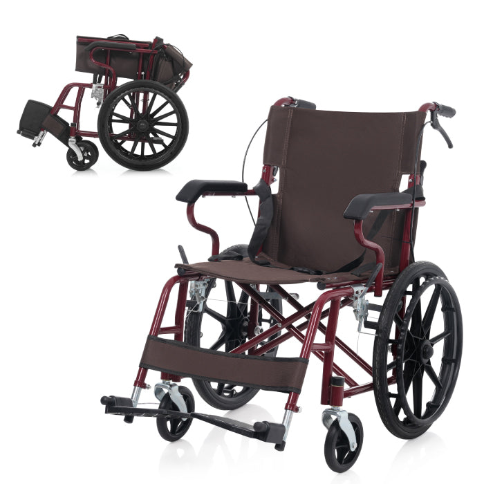【3-5営業日発送】車椅子 自走介助兼用 1台2役 折りたたみ 軽量 約11kg アルミ コンパクト ノーパンクタイヤ 車いす 四輪 高齢者 介護 福祉用具 通院 外出 散歩 車載 転倒防止 安全ベルト 介助ブレーキ 駐車ブレーキ 耐荷重100kg フットサポート調整 背面ポケット 敬老の日 プレゼント ギフト