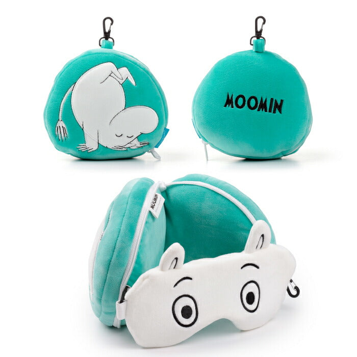 ムーミン トラベルピロー＆アイマスク おしゃれ カラビナ付き コンパクト 首枕 携帯枕 ネックピロー 持ち運び便利 旅行用 新幹線 ドライブ 昼寝 快眠グッズ 機内用 車中泊 出張 北欧デザイン かわいい キャラクター ギフト プレゼント