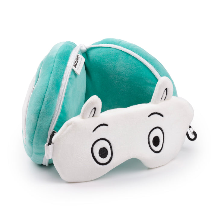 ムーミン トラベルピロー＆アイマスク おしゃれ カラビナ付き コンパクト 首枕 携帯枕 ネックピロー 持ち運び便利 旅行用 新幹線 ドライブ 昼寝 快眠グッズ 機内用 車中泊 出張 北欧デザイン かわいい キャラクター ギフト プレゼント