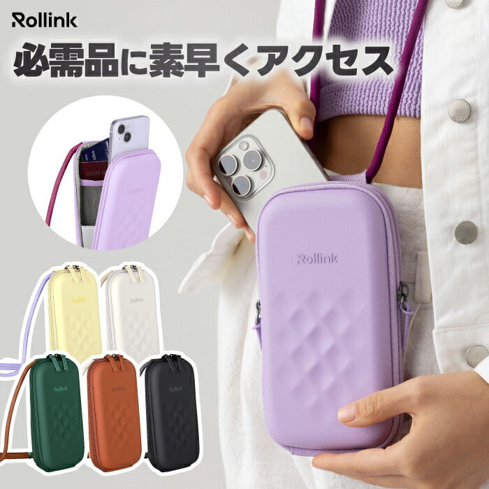 スマホショルダー ハードケース おしゃれ Rollink ローリンク スマホポーチ フォンケース 耐衝撃 軽量 150g 斜めがけ ポーチ レディース メンズ 縦型 ストラップ 防水 財布 カード 鍵 小銭 小物 収納 ケース ミニバッグ 丈夫 旅行 街歩き ギフト プレゼント 【選べる特典付】