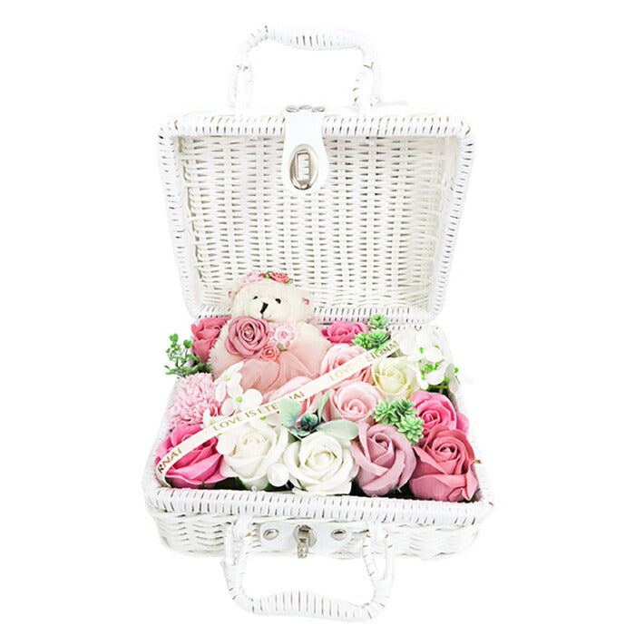 入浴剤 ギフト 花 バスフレグランス フラワーピクニックバッグ ソープフラワー かわいい 花ギフト 誕生日プレゼント 女性 母の日 退職 お礼 送別 プチギフト おしゃれ 芳香剤 ルームフレグランス 枯れない花 インテリア バスペタル 24cm バラ風呂