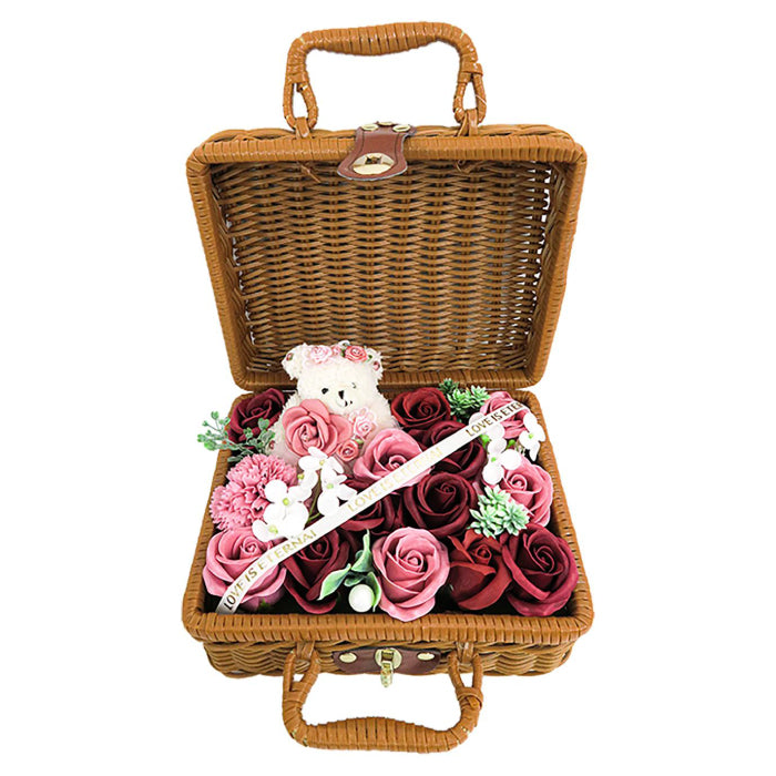 入浴剤 ギフト 花 バスフレグランス フラワーピクニックバッグ ソープフラワー かわいい 花ギフト 誕生日プレゼント 女性 母の日 退職 お礼 送別 プチギフト おしゃれ 芳香剤 ルームフレグランス 枯れない花 インテリア バスペタル 24cm バラ風呂