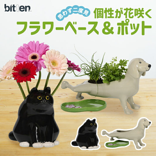 花瓶 フラワーベース プランター アニマル 植木鉢 BITTEN ビトゥン 選べる ブラックキャット ベース ピーイング ドッグ 猫 犬 動物モチーフ 陶器 おしゃれ かわいい オブジェ 置物 一輪挿し ドライフラワー 観葉植物 インテリア 玄関 庭 ガーデニング プレゼント ギフト