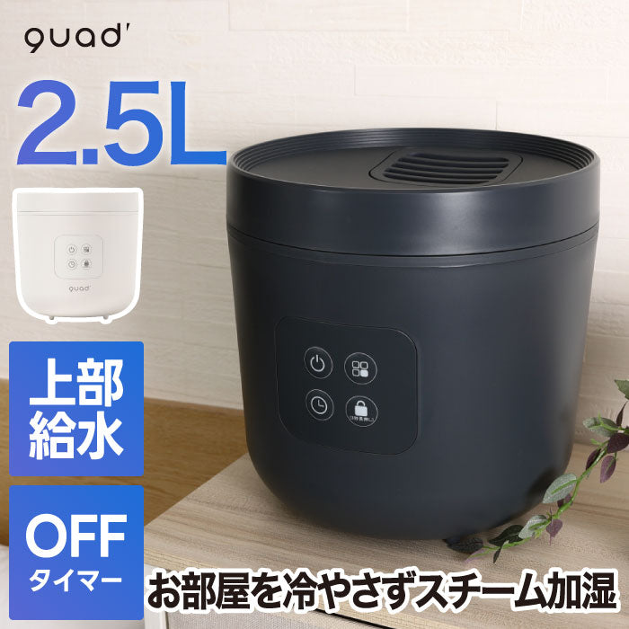 加湿器 おしゃれ大容量 スチーム式 2.5L 上部給水 STEAMS QUADS マグネットプラグ チャイルドロック 安全 乾燥対策 うるおい インテリア リビング 寝室 冬家電