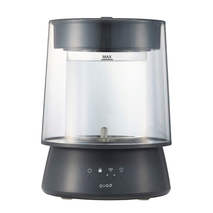 スチーム加湿器 上部給水式 大容量 2.6L ガラス おしゃれ QUADS 透明 洋室17畳対応 静音 高加湿 加熱式 安全機能付き LEDライト チャイルドロック付き 上から給水 うるおい 乾燥対策 インテリア 木造10畳 簡単 リビング オフィス 寝室 冬家電