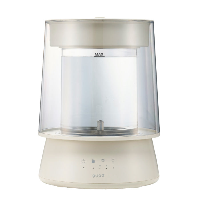 スチーム加湿器 上部給水式 大容量 2.6L ガラス おしゃれ QUADS 透明 洋室17畳対応 静音 高加湿 加熱式 安全機能付き LEDライト チャイルドロック付き 上から給水 うるおい 乾燥対策 インテリア 木造10畳 簡単 リビング オフィス 寝室 冬家電
