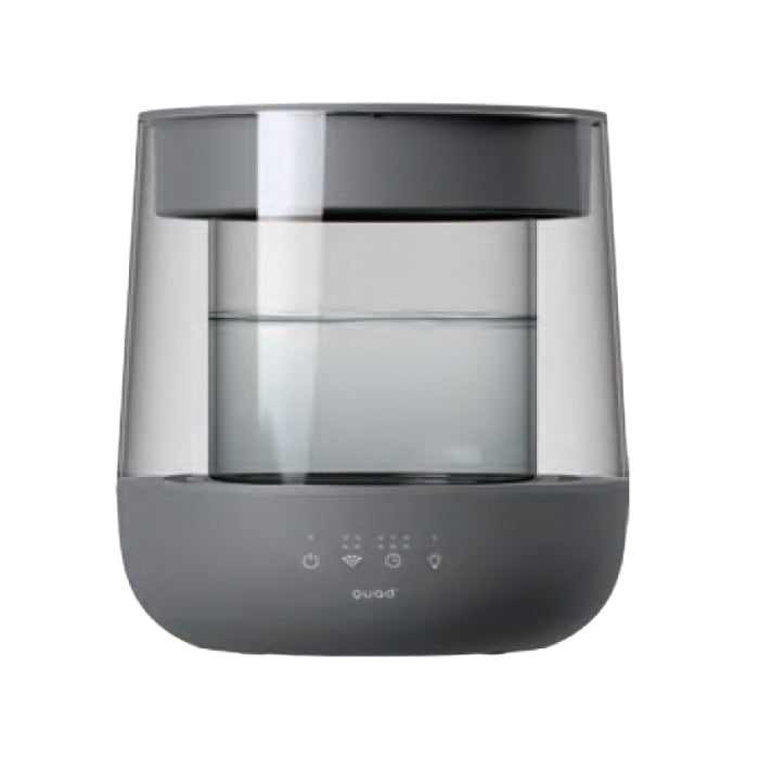 スチーム加湿器 上部給水 大容量1.8L ガラス スチーム式加湿器 おしゃれ QUADS 沸騰式加湿器 透明 静音 高加湿 加熱式 上から給水 安全機能付き LEDライト チャイルドロック付き うるおい 乾燥対策 インテリア 便利 簡単 リビング オフィス