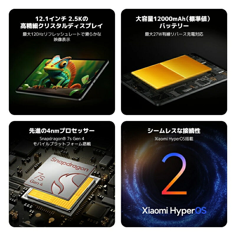 Redmi Pad 2 Pro 6GB 128GB Wi-Fiモデル タブレット 本体 12.1インチ 2.5K 大画面 Xiaomi シャオミ Android Snapdragon 12000mAh 大容量バッテリー Dolby Atmos 33W急速充電 クアッドスピーカー microSD ペン対応 動画 映画 電子書籍 学習 オンライン授業 仕事 軽量