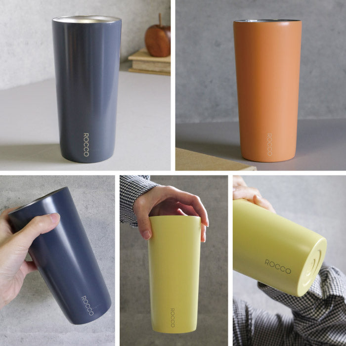 ミニマル タンブラー 430ml ステンレス コップ おしゃれ 0.43L 保冷 保温 スリム 二重構造 洗いやすい カラフル アースカラー ポップ レトロ 紅茶 お茶 氷 蓋なし デスク オフィス 通勤 カフェ アウトドア キャンプ 北欧 雑貨 清潔 ROCCO 新生活