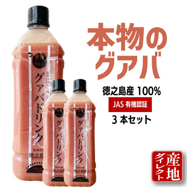 グアバジュース グアバドリンク 3本セット 果汁90% 鹿児島徳之島産 900ml（加糖） 有機JAS トロピカルドリンク