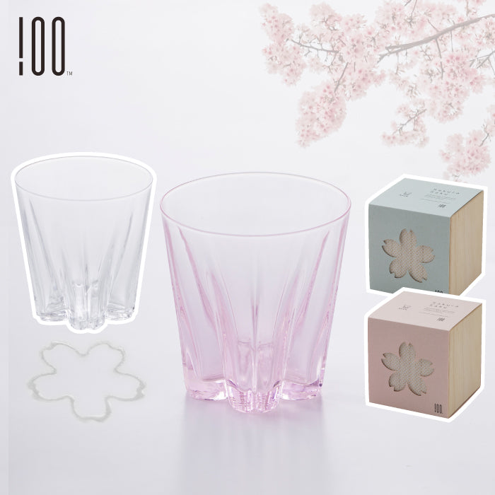 さくらさく ロックグラス 日本製 江戸硝子 おしゃれ 桜色 桐箱入り 260ml 結露で桜が咲くグラス コップ ガラス 酒器 日本酒 ウイスキー 焼酎 木箱  引き出物 結婚祝い お祝い 父の日 食器 プレゼント ギフト 記念日 退職祝い 新生活
