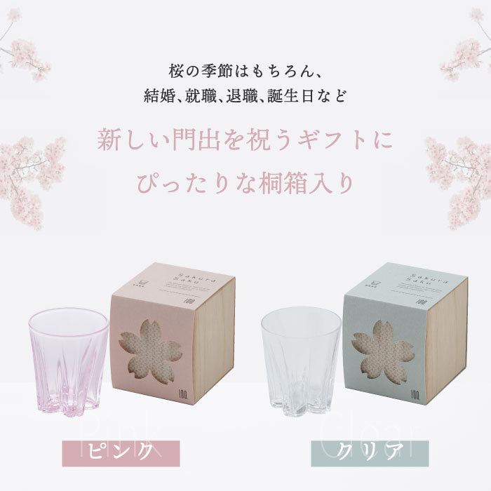 さくらさく グラス サケ 日本製 江戸硝子 おしゃれ 桜色 桐箱入り 80ml 結露で桜が咲くグラス コップ ガラス 酒器 日本酒 ウイスキー 焼酎 木箱  引き出物 結婚祝い お祝い 父の日 食器 プレゼント ギフト 記念日 退職祝い 新生活