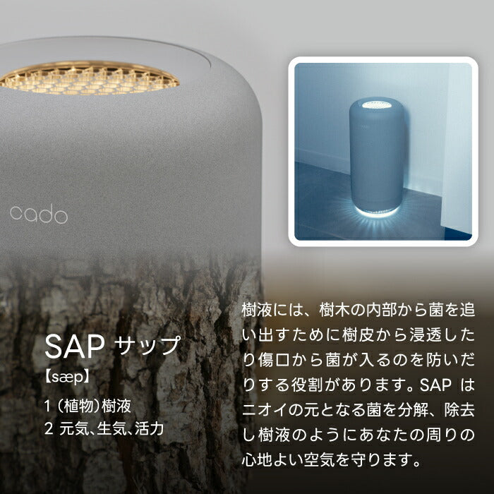空気清浄機 cado カドー SAP003 花粉 脱臭 除菌 ペット臭 オゾン 脱臭 LEDライト おしゃれ デザイン 家電 寝室 リビング トイレ キッチン オフィス プレゼント