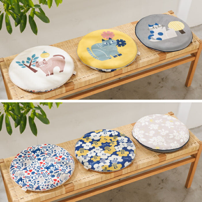 シートクッション 椅子用 低反発 クッション 厚手 4cm 丸型 座布団 35cm ひも付き fikalycka 猫 おしゃれ かわいい 北欧 子供 学習椅子 フロアクッション お尻が痛くない 体圧分散 冷え対策 リバーシブル ダイニング 在宅ワーク デスクワーク 新生活