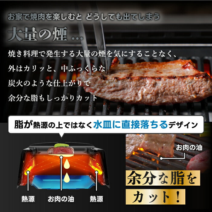 焼肉グリル 煙が出にくい 無煙 卓上 家庭用 室内 減煙 ヘルシー 焼肉コンロ ホットプレート 遠赤外線 脂が落ちる 1200W 高火力 食洗機対応 お手入れ簡単 おうち焼肉 自動温度調整 一人暮らし 2人 コンパクト キッチン家電 ギフト GLAMP. グランプ