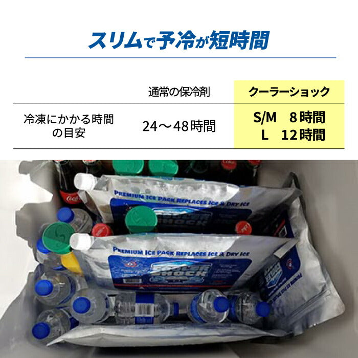 保冷剤 最強 長時間 クーラーショック スーパーロング COOLER SHOCK SUPER LONG S M L ソフトタイプ フラット 繰り返し -5℃ クーラーボックス用 アイスパック 氷点下 キャンプ アウトドア BBQ 釣り 保冷パック 強力 買い物 防災 生鮮 熱中症対策