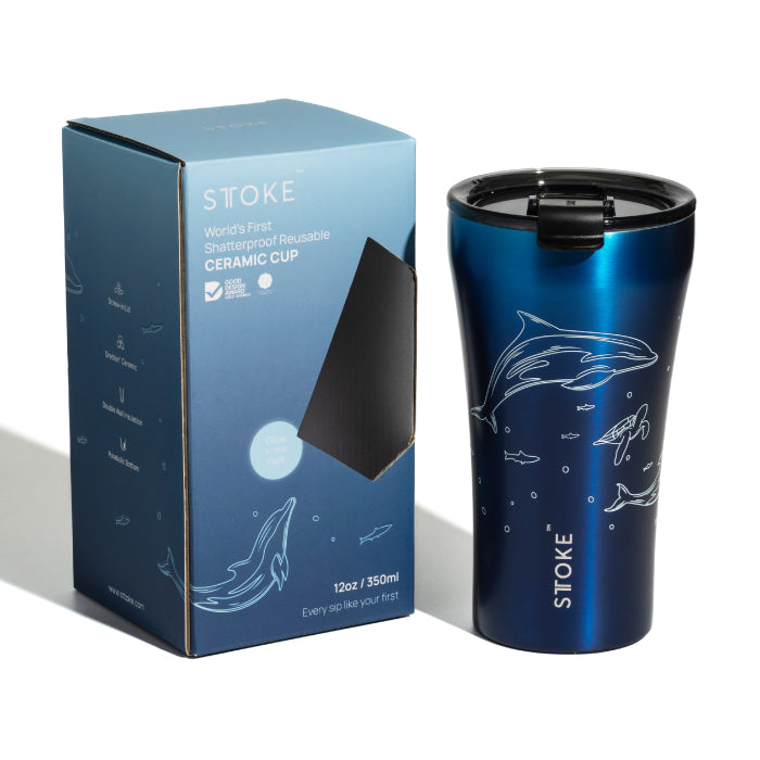 STTOKE タンブラー 355ml オーシャンシリーズ おしゃれ 蓋付き ストーク 直飲み セラミックコーティング 保温保冷 ステンレス キャリー ストラップ マイボトル マグカップ 水筒 真空断熱 軽量 漏れない イルカ 海 動物 洗いやすい アウトドア