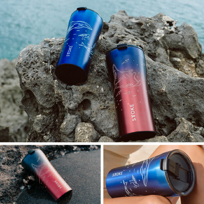 STTOKE タンブラー 355ml オーシャンシリーズ おしゃれ 蓋付き ストーク 直飲み セラミックコーティング 保温保冷 ステンレス キャリー ストラップ マイボトル マグカップ 水筒 真空断熱 軽量 漏れない イルカ 海 動物 洗いやすい アウトドア