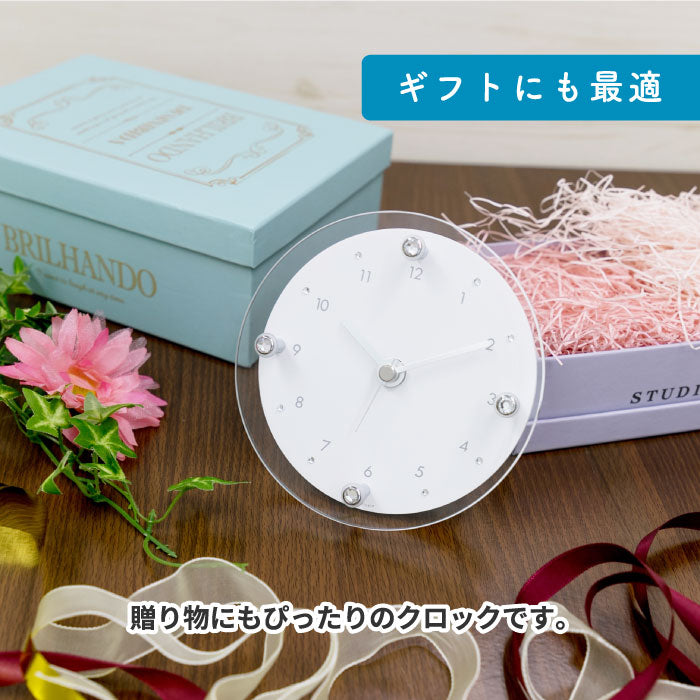 MAG ティアモント 置き掛け兼用時計 アナログ 静音 木目調 ラインストーン付 おしゃれ