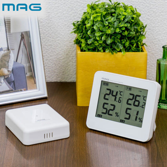 MAG デジタル温湿度計 ダブルエアー 親機＋子機セット 2箇所測定 防水 卓上・壁掛け両用