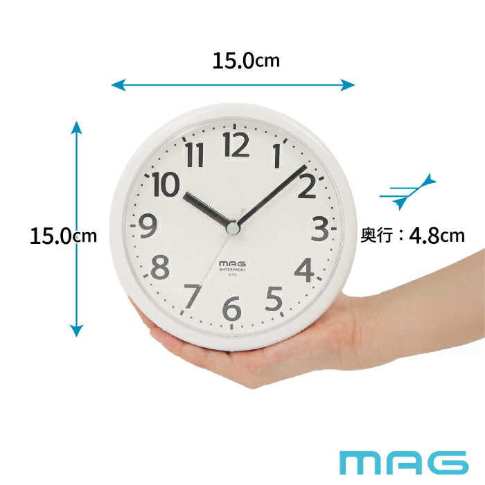防水時計 MAG お風呂 時計 マグネット バスクロック IP54 生活防水 スイープ秒針 静音 3WAY 磁石 置き時計 浴室 キッチン 洗面所 脱衣所 置き掛け兼用 壁掛け 半身浴 冷蔵庫 貼る コンパクト 見やすい 新生活 引越し祝い プレゼント ギフト ノア精密