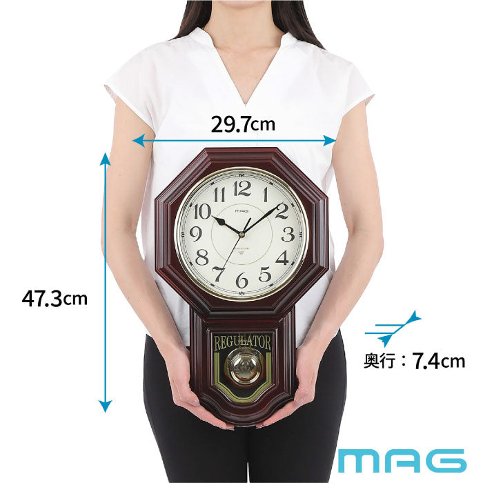 【抽選で最大P全額還元】掛け時計 振り子時計 MAG レトロ 壁掛け時計 ボンボン時計 16曲メロディ 時報 報時 夜間自動鳴り止め 音量無段階 スイープ秒針 静音 ウッド調 アンティーク リビング 見やすい 古民家風 応接室 玄関 新築祝い 敬老の日 プレゼント ギフト アナログ