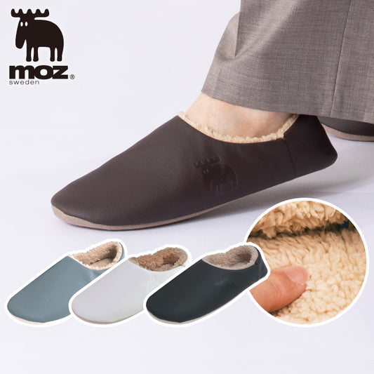 moz ボア スリッパ ルームシューズ もこもこ レザー調 ウォッシャブル かかと付き 上履き 簡易 2way 合皮 冷え防止 あったか 滑り止め リラックス 靴 旅行用 男女兼用 室内 普段使い 来客用 行事用 北欧雑貨 おしゃれ かわいい モズ プレゼント