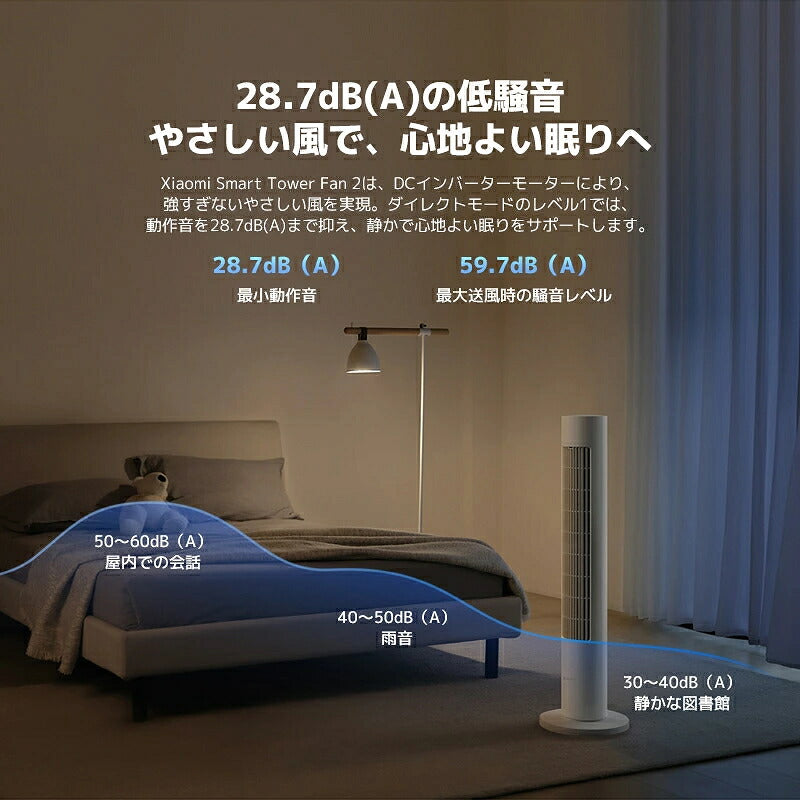 Xiaomi タワーファン スマート扇風機 スリム シャオミ Xiaomi Home対応 Wi-Fi アプリ操作 150度自動首振り 送風 100段階風量調節 静音 自然風 おやすみモード タイマー チャイルドロック 分解お手入れ 省スペース リビング 寝室 スマート家電 おしゃれ 省エネ 熱中症対策