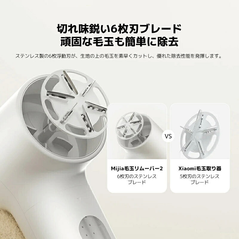 Mijia 毛玉取り器 毛玉リムーバー 2 毛玉クリーナー 電動 6枚刃 6000回転 充電式 コードレス Type-C 生地を傷めにくい 保護メッシュ 透明ダストケース けだまとり 毛玉取り機 セーター ニット 衣服ケア 耐久性 使いやすい Lint Remover 新生活