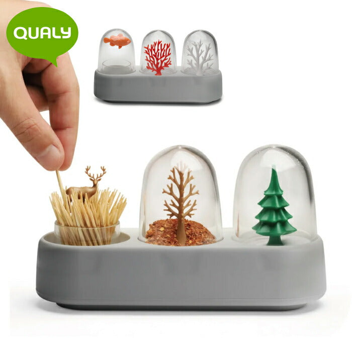 QUALY 調味料入れ おしゃれ エコロジー ソルト＆ペッパー ウィズ ピックホルダー 調味料 楊枝入れ シェーカー スパイスケース キッチン収納 保存容器