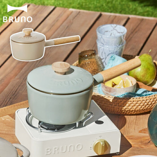 BRUNO | ブルーノ ホーロー鍋 片手鍋 1.6L｜IH＆ガス火OK 天然木持ち手付き キャンプにも◎